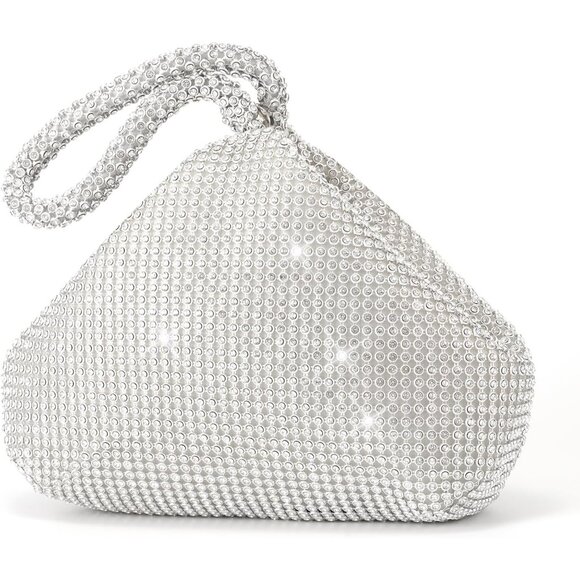 ⚡Women's Silver Vintage Elegant Triangle Evening Rhinestone Clutch Handbags - Picture 1 of 7